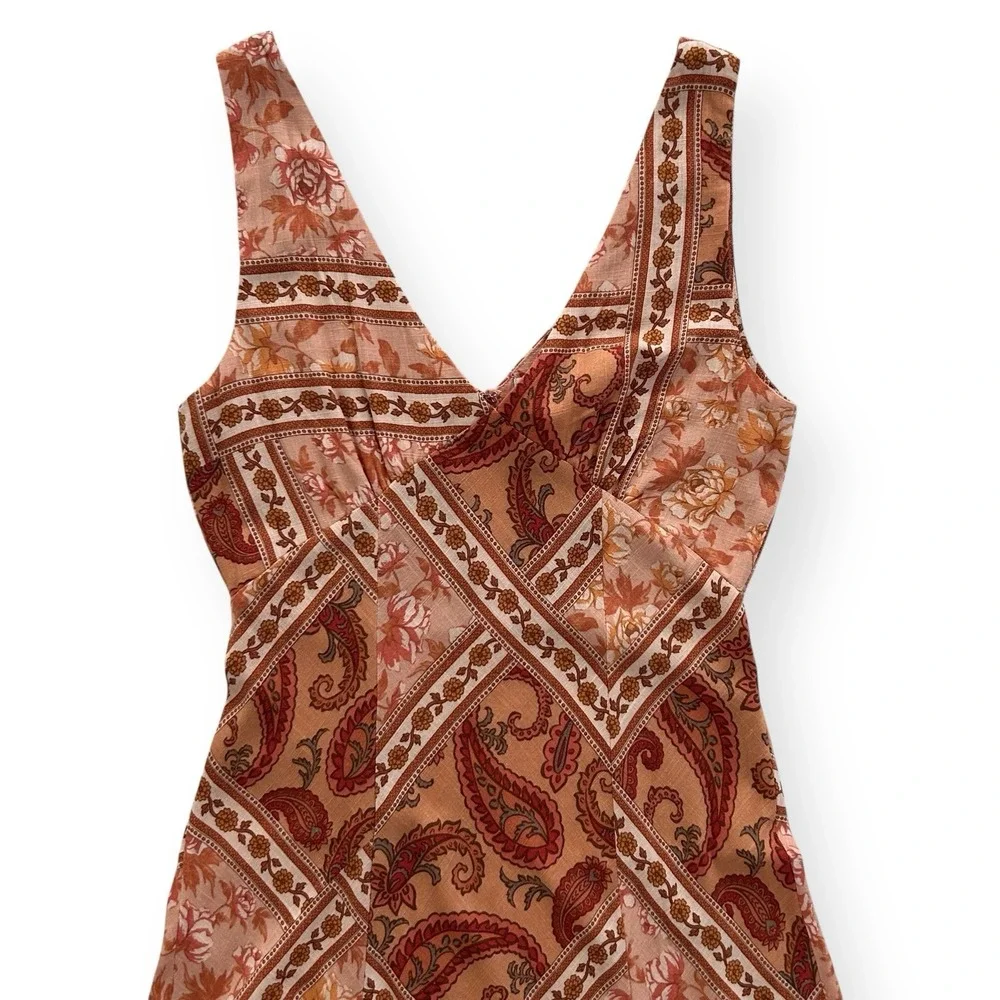 Paper Heart Small Orange Multicolor Floral Paisley Rayon Linen Maxi Dress NWOT - Picture 4 of 14